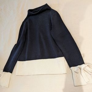 Thick, long Ann Taylor navy sweater with white trim
